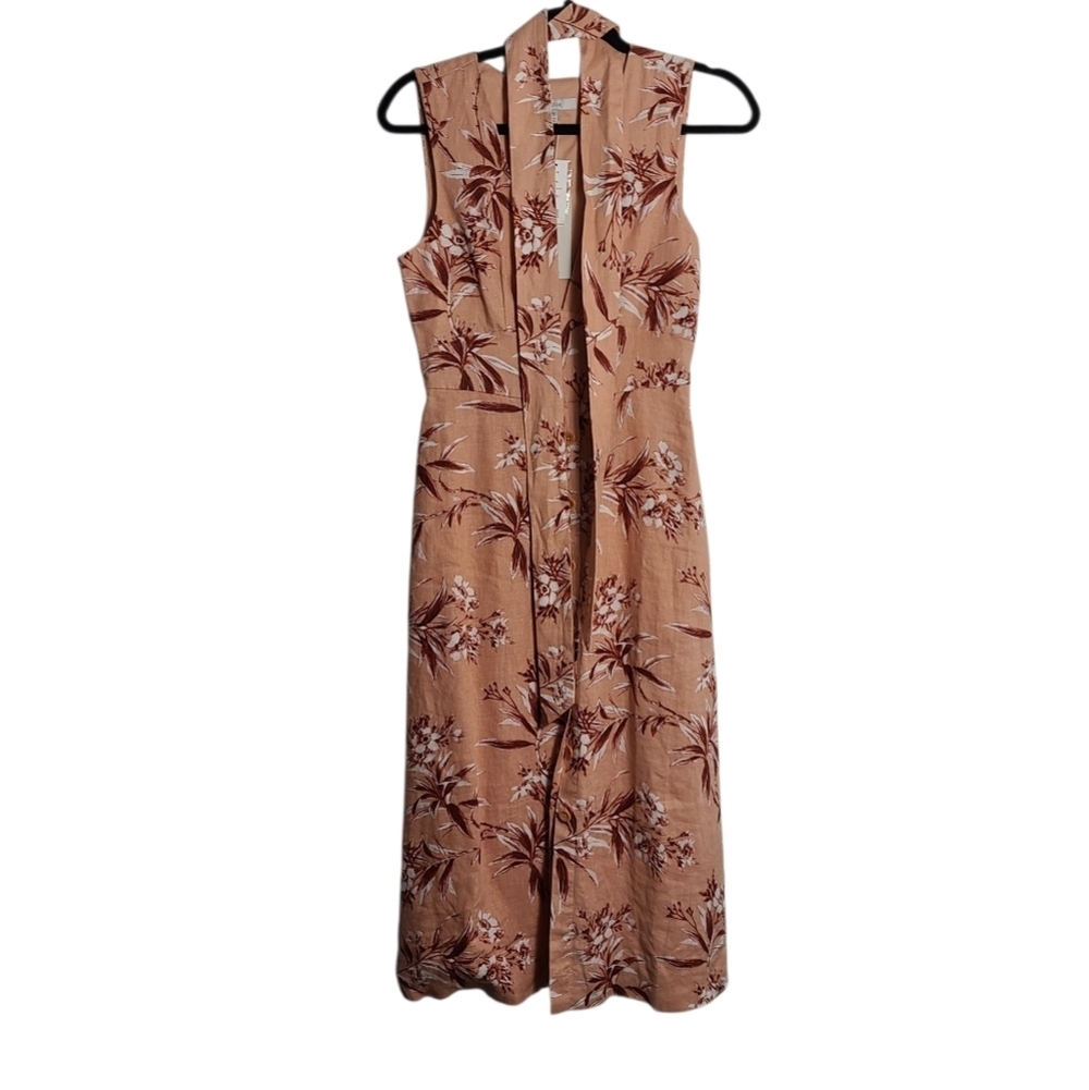 JOIE NWT Ethelda Sleeveless Floral Linen Midi Belted Dress In Warm Blush Size XS